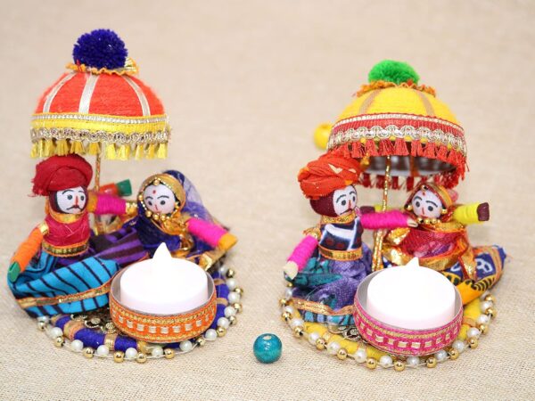 JH Gallery Recycled Material Rajasthani Raja Rani Puppet | Dolls Decorative Tealight Candle Holder | Diwali Decoration Items for Home Decor | Tea Light Candle Holder(Pack of 2) - Image 4