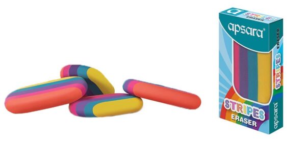 Apsara Stripes Coloured Non Dust Eraser | Multi-Coloured Fluorescent Eraser | Soft & Smooth Erasing | Use for Students, Artists, Professionals & Office perpose use | (Pack of 10 Erasers) - Image 3