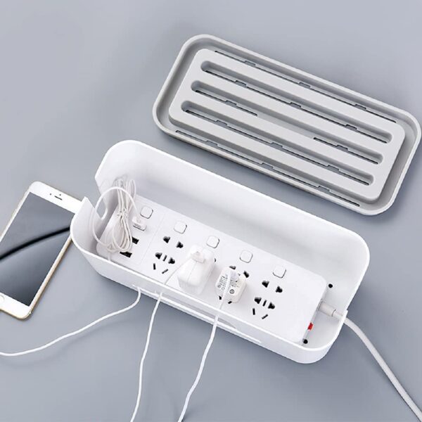 Xacton Cable Management Box - White | Wire Bin | Power Strip, Cords, Surge Protector Hiding Cover Organizer | Hide Loose Wire for Home Office Desk Desktop Floor & Keep Children and Pet Safe - Image 2