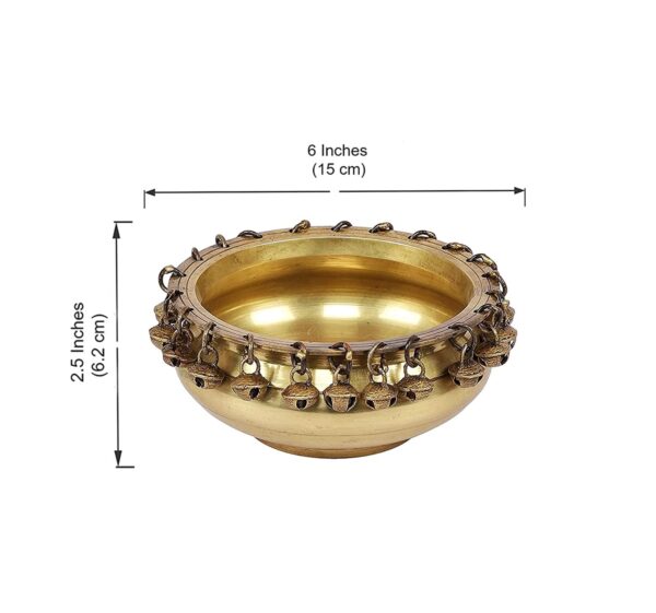 Two Moustaches Ethnic Traditional 6 Inches Brass Urli Bowl with Bells Showpiece, Brass Urli for Decor, Housewarming Gifts, Standard, Pack of 1 - Image 8