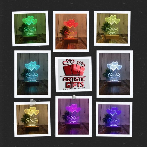 Artistic Gifts 3D Illusion Personalized LED Table Lamp for Couples| Neon Light Customized Name Night Lamp for Wedding Anniversary Marriage Couple Gifts for Parents, Wife, Husband. Multi Design 5 - Image 4