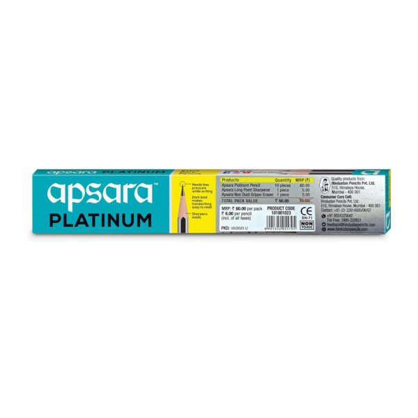 Apsara Platinum Pencils | Hexagonal Body for Strong Grip | Extra Dark | Easy Sharpening |Free Sharpener & Eraser | Non-Toxic | Use for School, College students & office person | Pack of 10 pencils - Image 3
