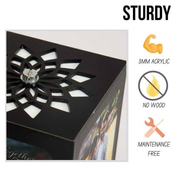 ZOCI VOCI Acrylic Anniversary Gift For Wife-Nostalgia Flora-Rotating LED Photo Lamp With 4 Photos|Customized Gift For Couple Special|Personalized Gift For Husband,Custom Photo Gifts (Black-Medium) - Image 6