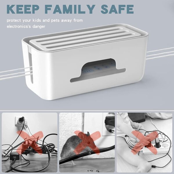Xacton Cable Management Box - White | Wire Bin | Power Strip, Cords, Surge Protector Hiding Cover Organizer | Hide Loose Wire for Home Office Desk Desktop Floor & Keep Children and Pet Safe - Image 6