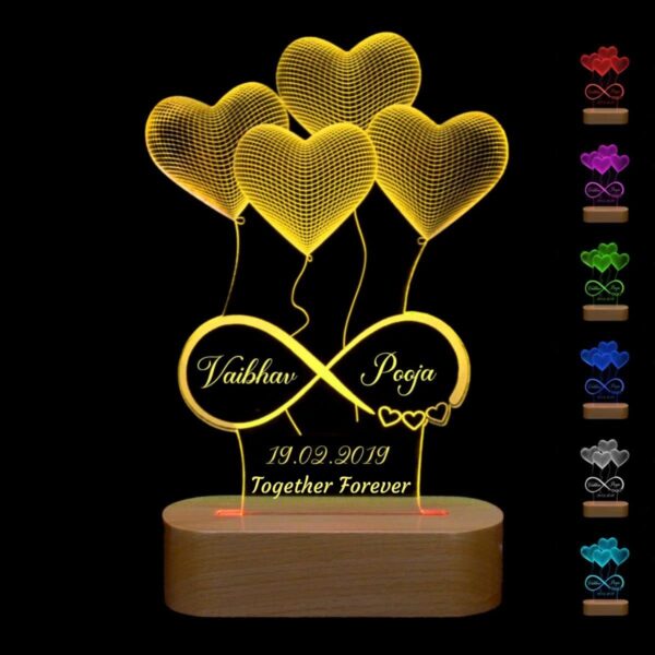 Artistic Gifts 3D Illusion Personalized LED Table Lamp for Couples| Neon Light Customized Name Night Lamp for Wedding Anniversary Marriage Couple Gifts for Parents, Wife, Husband. Multi Design 5 - Image 2