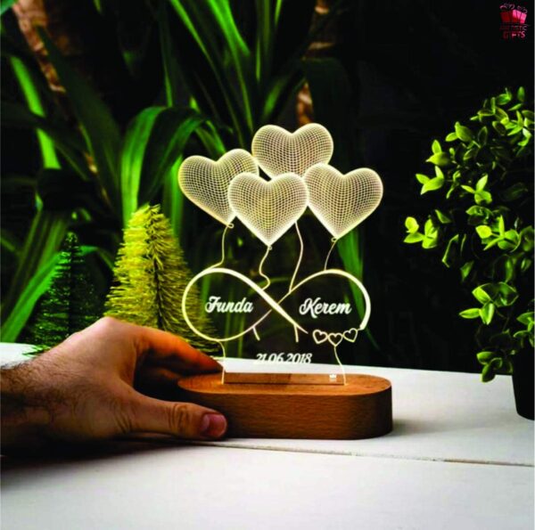 Artistic Gifts 3D Illusion Personalized LED Table Lamp for Couples| Customized Name Night Lamp for Wedding Marriage Anniversary| Wedding Return Couple Gift for Friend, Parents, Wife, Husband. Design 2 - Image 4