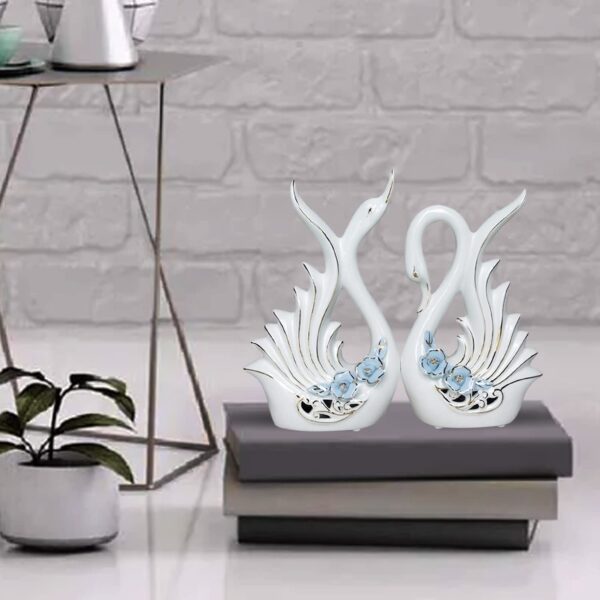 Xtore¨ Modern Elite Swan Pair Ceramic Art Figure | Beautiful Home Decor (Set of 2, White) - Image 6