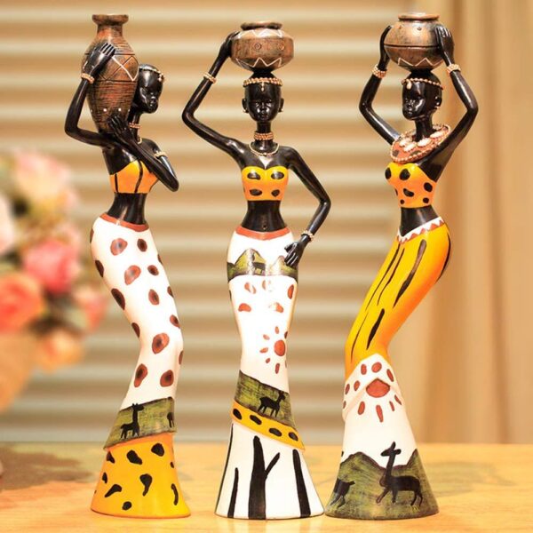 Xtore Beautiful Finish Uniquely Hand Crafted Home Action Dcor African Tribal Women Art Piece-(Set of 3,Multicolour),Resin - Image 3