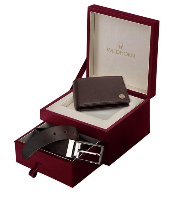 WildHorn Men's Classic Leather Wallet and Belt Combo (Brown) - Image 2