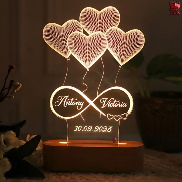 Artistic Gifts 3D Illusion Personalized LED Table Lamp for Couples| Customized Name Night Lamp for Wedding Marriage Anniversary| Wedding Return Couple Gift for Friend, Parents, Wife, Husband. Design 2 - Image 2