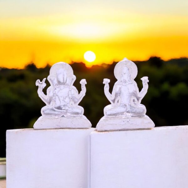 11 Gram LBV Silver Lord Laxmi Ganesha Pair Idol with Raisin Agate Stone and Glass Bottle of Ganga Jal for Pooja Housewarming Diwali Gift - Image 4