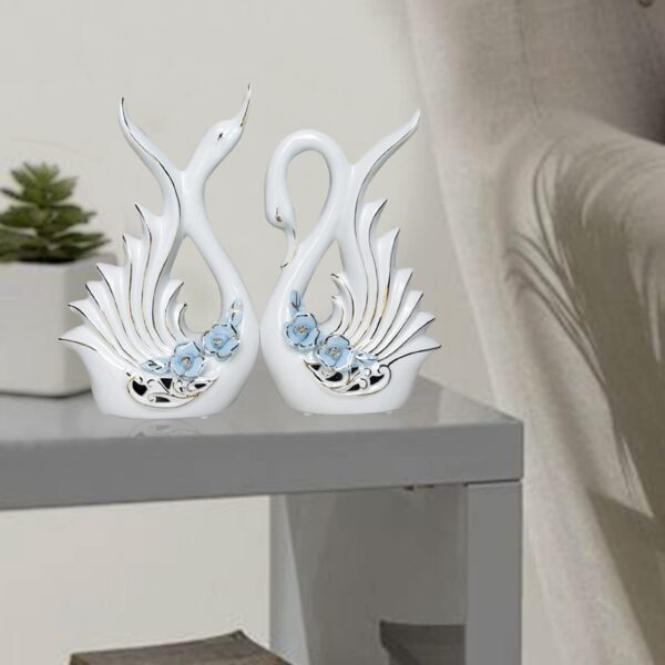 Xtore¨ Modern Elite Swan Pair Ceramic Art Figure | Beautiful Home Decor (Set of 2, White) - Image 4