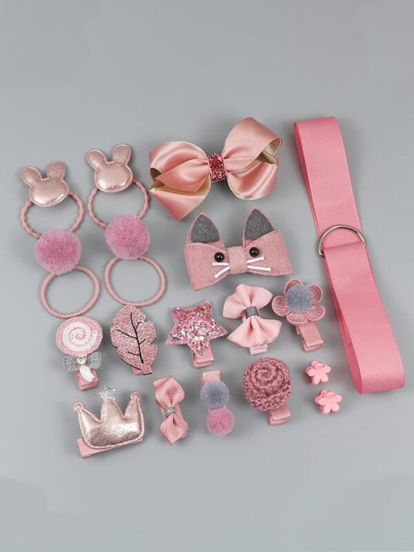 YouBella Hair Jewellery Clip Set for Baby Band for Girls (Pack of 18) (Pink) - Image 3