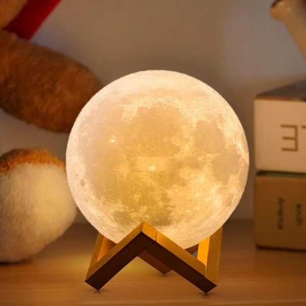 3D Moon Lamp 7 Colour 15 cm Changeable Sensor Moon Night Lamp for Bedroom, Touch Lamp, Moonlight Lamp with Stand & USB for Bedside, Valentine Gifts, Festival Gifts, Corporate Gifts, Wedding Gift - Image 2