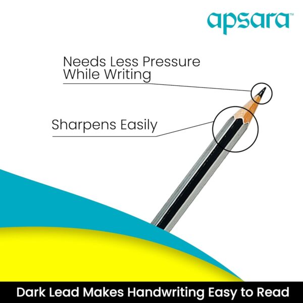 Apsara Platinum Pencils | Hexagonal Body for Strong Grip | Extra Dark | Easy Sharpening |Free Sharpener & Eraser | Non-Toxic | Use for School, College students & office person | Pack of 10 pencils - Image 5