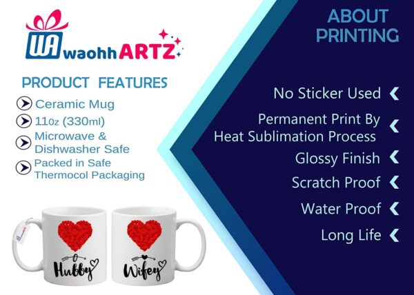 waohhARTZ Marriage Anniversary Gift for Wife, Gift Items for Marriage Wedding, 2 Ceramic Coffee Mugs, 2 Wooden Coaster (Mug_Coaster) - Image 6