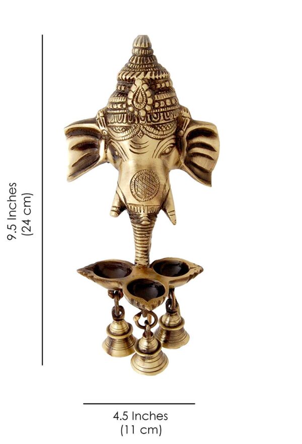 Two Moustaches Brass Ganesha Wall Hanging Diya with Bells for Home Decor, Brass Hanging Diyas Oil Lamp, Diwali Gifts, Diyas for Diwali, Ghanti for Pooja, Brass Diya, Temple Decor, Standard, Pack of 1 - Image 6