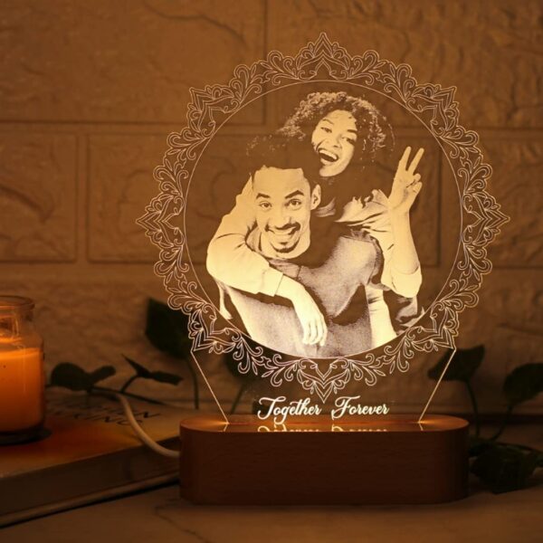 Artistic Gifts Acrylic Personalized Dodecagon Shape 3D Illusion Photo Lamp for Couples| Photo Frame with Customized Photo, Name and Date| Wedding Anniversary Gift for Couple, Wife, Husband, Parents. - Image 2