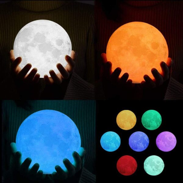 3D Moon Lamp 7 Colour 15 cm Changeable Sensor Moon Night Lamp for Bedroom, Touch Lamp, Moonlight Lamp with Stand & USB for Bedside, Valentine Gifts, Festival Gifts, Corporate Gifts, Wedding Gift - Image 4