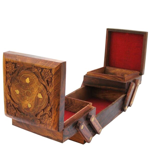 Antlantic Wood Store Handmade Wooden Jewellery Box for Women Jewel Organizer Hand Carved Carvings, (8 in 1) Gift Items - Image 2