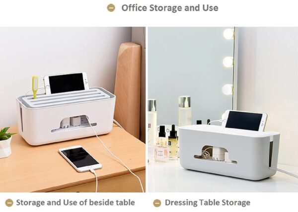 Xacton Cable Management Box - White | Wire Bin | Power Strip, Cords, Surge Protector Hiding Cover Organizer | Hide Loose Wire for Home Office Desk Desktop Floor & Keep Children and Pet Safe - Image 4