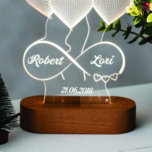 Artistic Gifts 3D Illusion Personalized LED Table Lamp for Couples| Customized Name Night Lamp for Wedding Marriage Anniversary| Wedding Return Couple Gift for Friend, Parents, Wife, Husband. Design 2 - Image 5
