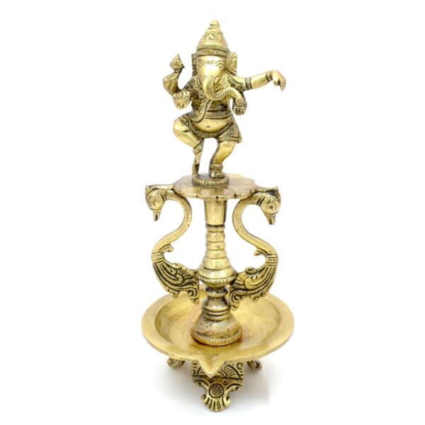 Two Moustaches Brass Dancing Ganesha Oil Diya with Base , Diyas for Puja , Ganpati Diya , House Warming Gifts , Diyas for Pooja Room , Standard , Pack of 1 - Image 2