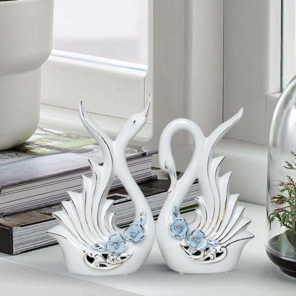 Xtore¨ Modern Elite Swan Pair Ceramic Art Figure | Beautiful Home Decor (Set of 2, White) - Image 7