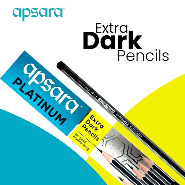 Apsara Platinum Pencils | Hexagonal Body for Strong Grip | Extra Dark | Easy Sharpening |Free Sharpener & Eraser | Non-Toxic | Use for School, College students & office person | Pack of 10 pencils - Image 4