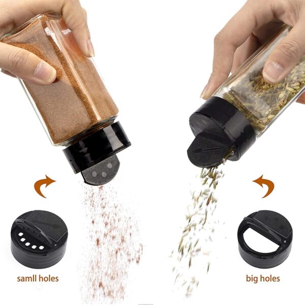 Vasukie Salt & Pepper Square Glass Spice Jar with Black Sifter Two Sided Sifter Cap,Masala jar Spice Container (Each Bottle 120ml) (4 Piece) - Image 3