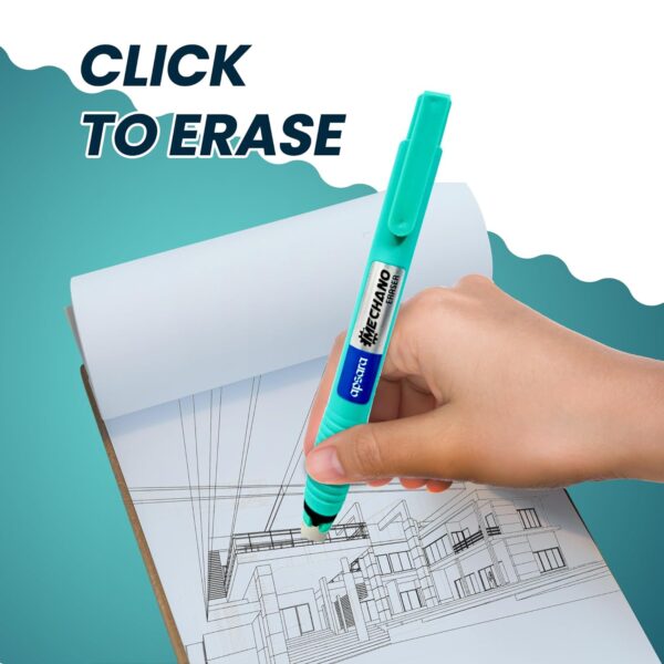 Apsara Mechano Eraser, Click Mechanism Eraser, Residue-Free Erasing, Comfortable Grip Handle, Clean Eraser with Plastic Container, Long Lasting Eraser for Students & Artist, Pack of 1 Eraser - Image 3