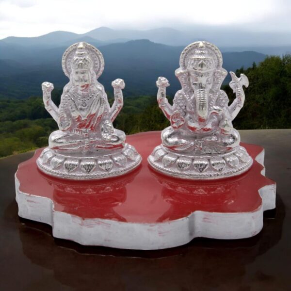 11 Gram LBV Silver Lord Laxmi Ganesha Pair Idol with Raisin Agate Stone and Glass Bottle of Ganga Jal for Pooja Housewarming Diwali Gift - Image 6