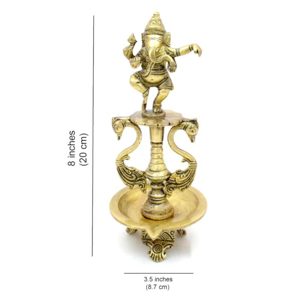 Two Moustaches Brass Dancing Ganesha Oil Diya with Base , Diyas for Puja , Ganpati Diya , House Warming Gifts , Diyas for Pooja Room , Standard , Pack of 1 - Image 5