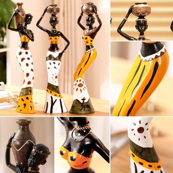 Xtore Beautiful Finish Uniquely Hand Crafted Home Action Dcor African Tribal Women Art Piece-(Set of 3,Multicolour),Resin - Image 4