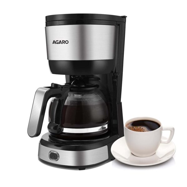 AGARO Royal 4 Big Cups Drip Coffee Maker, 600 Ml Borosilicate Glass Carafe Jar, 750W, Water tank with Level Indicator, Brewer Machine with Cone Filter, Auto Shut Off, Stainless Steel Body, Black - Image 2