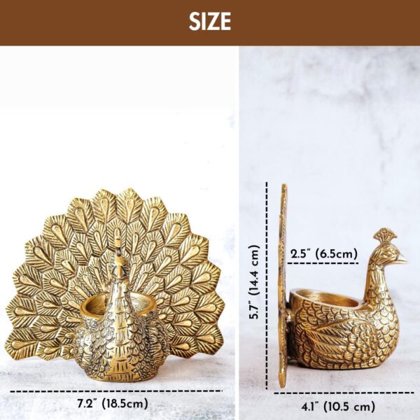 Behoma Metal Dancing Peacock Vastu Figurine for Good Luck and Love | Candle Holder for Home Dcor Tabletop Living Room Office | Showpiece Statue for Gifting (Scented Glass Votive Candle Included), Gold - Image 4