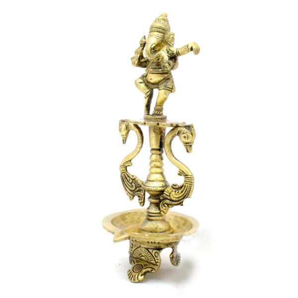 Two Moustaches Brass Dancing Ganesha Oil Diya with Base , Diyas for Puja , Ganpati Diya , House Warming Gifts , Diyas for Pooja Room , Standard , Pack of 1 - Image 4