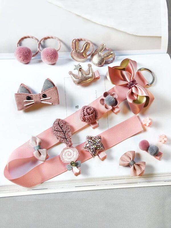 YouBella Hair Jewellery Clip Set for Baby Band for Girls (Pack of 18) (Pink) - Image 4
