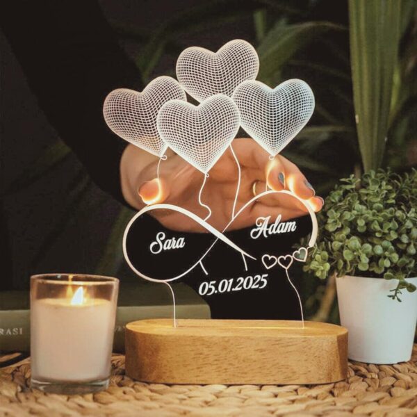 Artistic Gifts 3D Illusion Personalized LED Table Lamp for Couples| Customized Name Night Lamp for Wedding Marriage Anniversary| Wedding Return Couple Gift for Friend, Parents, Wife, Husband. Design 2 - Image 3