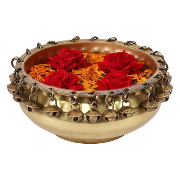 Two Moustaches Ethnic Traditional 6 Inches Brass Urli Bowl with Bells Showpiece, Brass Urli for Decor, Housewarming Gifts, Standard, Pack of 1 - Image 7