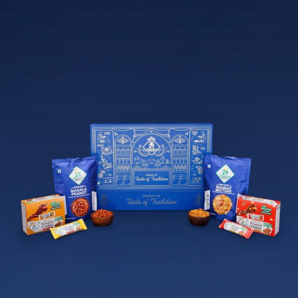 24 Mantra Organic Festive Collection | Celebrate Every Occasion with Traditional Snacks – Ideal for Festivals and Gifting: Masala Peanuts, Bombay Mixture, Peanut Chikki, Sesame Chikki | A Thoughtful Gift for Your Loved Ones - 800 Grams - Image 4
