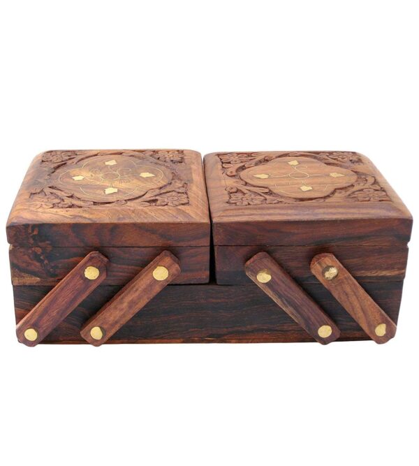 Antlantic Wood Store Handmade Wooden Jewellery Box for Women Jewel Organizer Hand Carved Carvings, (8 in 1) Gift Items - Image 4