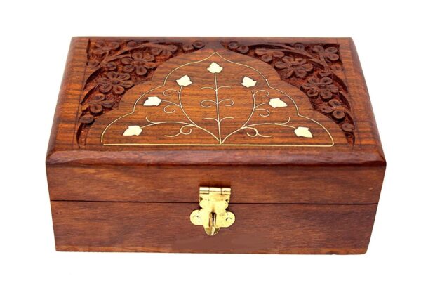 Antlantic wood store Wooden Handmade Jewellery Keepsake Celtic Box for Women Wood Jewel Organizer Hand Carved with Intricate Carvings Gift Items - 8 X 5 inches (Brown) - Image 3
