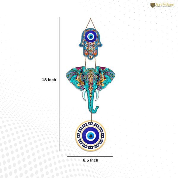 Artvibes Designer Elephant Wooden Wall Hanging for Home Decor | Hamsa Hand Decoration for Livingroom | Modern Artworks Items | Peace Charm Door Accent Decorative Hangings (WH_8506N) - Image 6