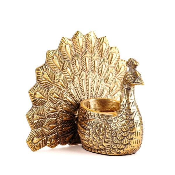 Behoma Metal Dancing Peacock Vastu Figurine for Good Luck and Love | Candle Holder for Home Dcor Tabletop Living Room Office | Showpiece Statue for Gifting (Scented Glass Votive Candle Included), Gold - Image 8