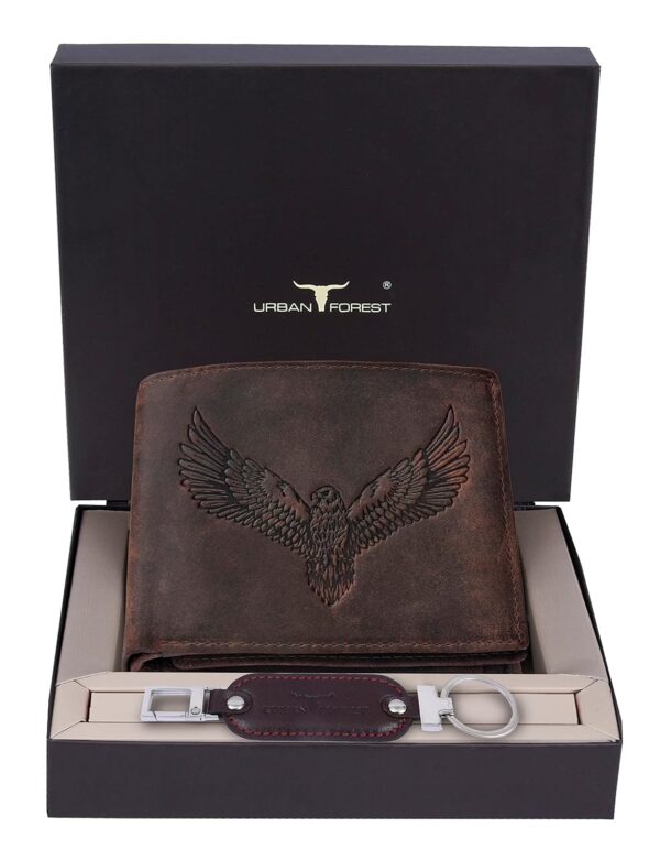 URBAN FOREST Zeus Vintage Brown Leather Wallet & Keychain Combo Gift Set for Men - Image 3