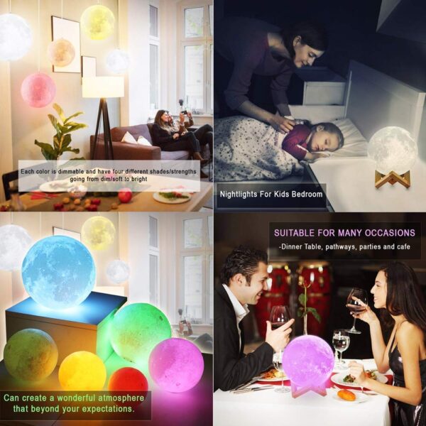 3D Moon Lamp 7 Colour 15 cm Changeable Sensor Moon Night Lamp for Bedroom, Touch Lamp, Moonlight Lamp with Stand & USB for Bedside, Valentine Gifts, Festival Gifts, Corporate Gifts, Wedding Gift - Image 8