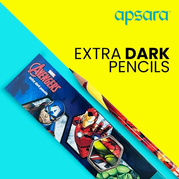 Apsara Marvel Avengers Pencil, Round Body for Strong Grip, Marvel Pencils, Avengers Pencil, Super Fun Pencils for Kids, Easy Sharpening, Extra Dark, Free Sharpener & Eraser (Pack of 10) - Image 5
