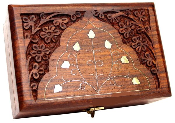 Antlantic wood store Wooden Handmade Jewellery Keepsake Celtic Box for Women Wood Jewel Organizer Hand Carved with Intricate Carvings Gift Items - 8 X 5 inches (Brown) - Image 2