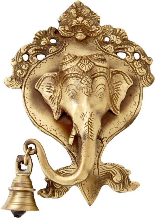 Two Moustaches Ganesha Wall Hanging with Bell - Diya Gift Items, Mandir Decorations, Gift for Housewarming, Gift for Marriage, Ganesh Murti, Ganesha Idol for Gift, Pack Of 1 - Image 2